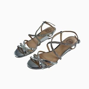 Silver Kitten Heels Sz 7 Rhinestones Elegant Prom Formal Party‎ I. Miller